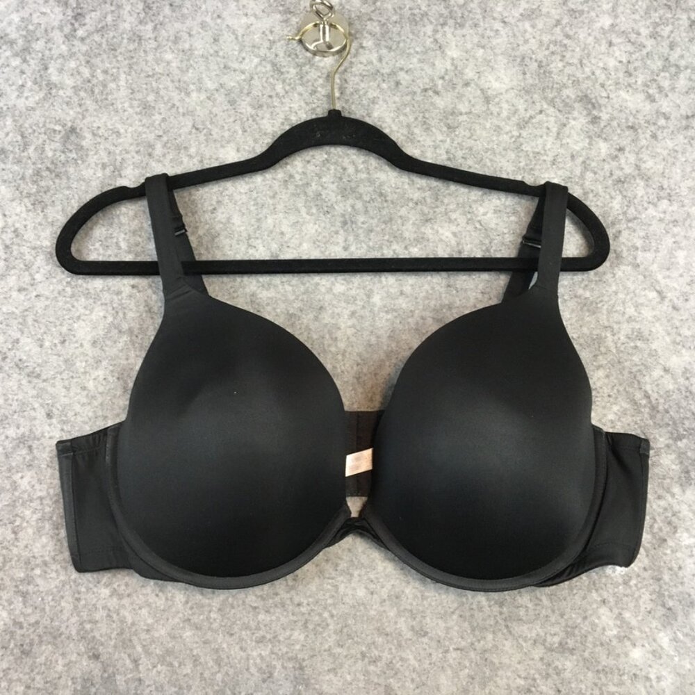 Cacique Bra 42DD 42E Boose Plunge Padded Push Up Underwire Solid Black Nylon